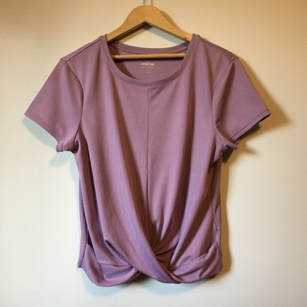 Spalding Lavender Purple Ribbed Twist Hem Short Sleeve Sports Top Large